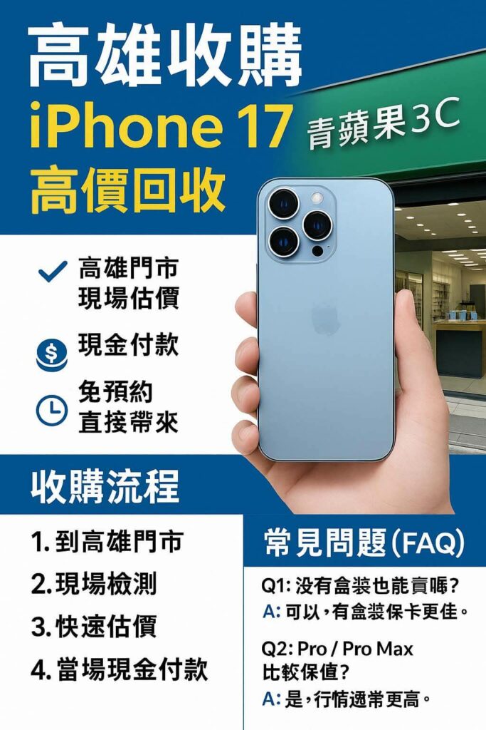 青蘋果3C 高雄收購 iPhone 17|現場估價流程與常見問題